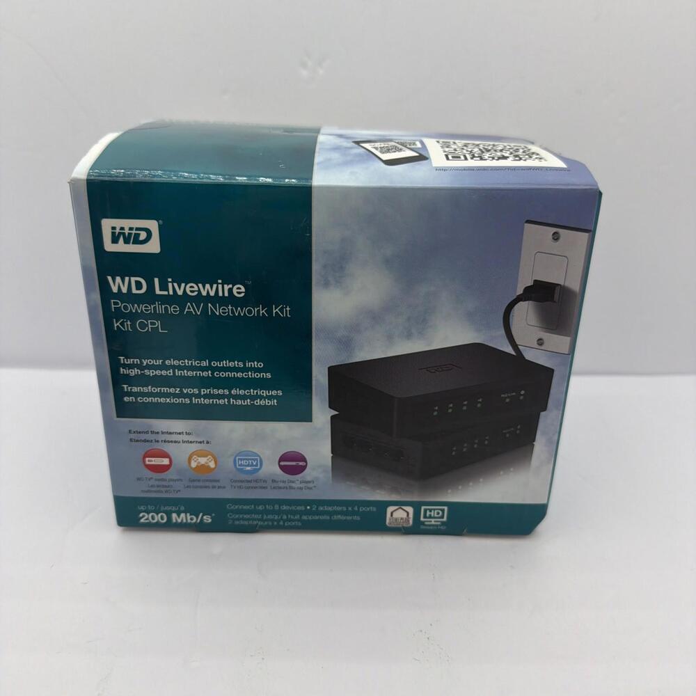 WD Western Digital Livewire Powerline AV Network Adapter Kit Pair Ethernet Plug